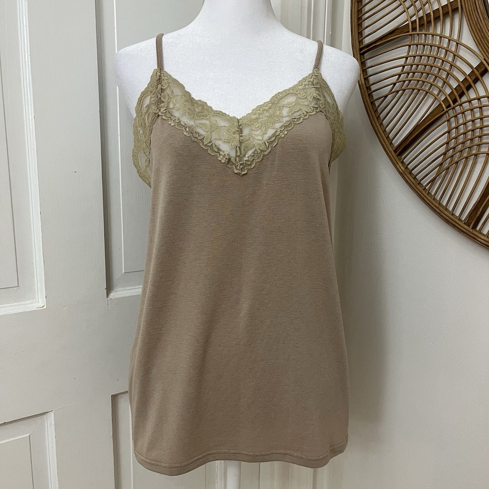 POL Y2K Cami Top Sz M Lace Edge Capsule‎ Flowy Boho Fairy Feminine Camel